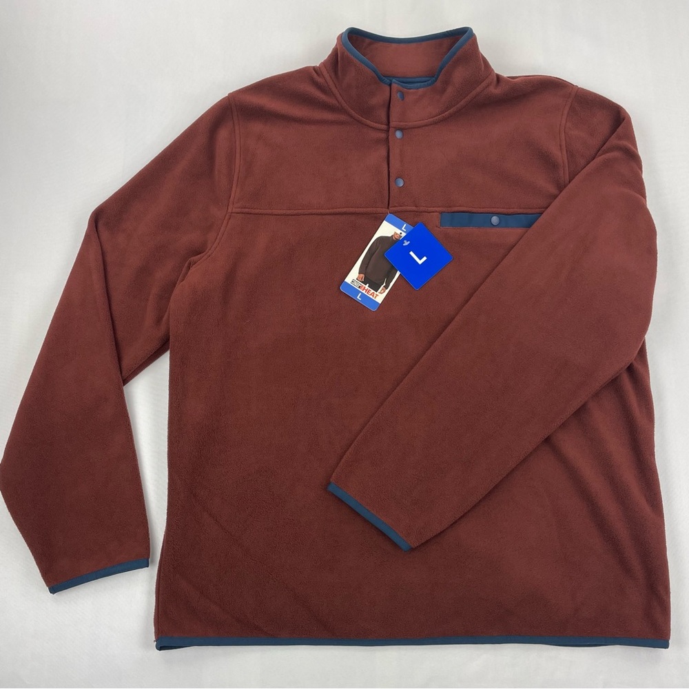 32 Degrees Heat Fleece Pullover Sweater Men’s L Red 1/4 Snap Soft Outdoors NWT